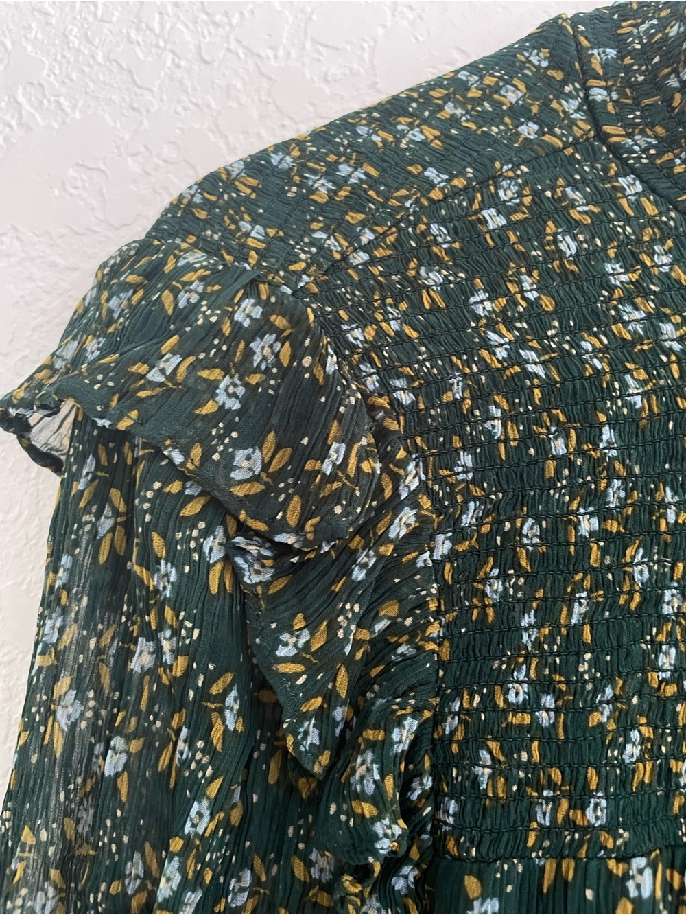Free People Roma Blouse Top Ditsy Floral Green M Boho Prairie Career - Picture 6 of 16